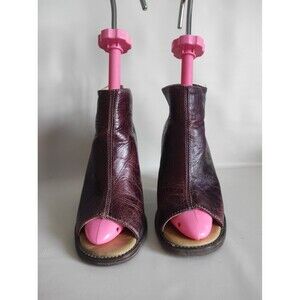 Bed Stu Onset Bootie Womens Size 9.5 Burgundy Leather Open Toe Block Heel Rustic